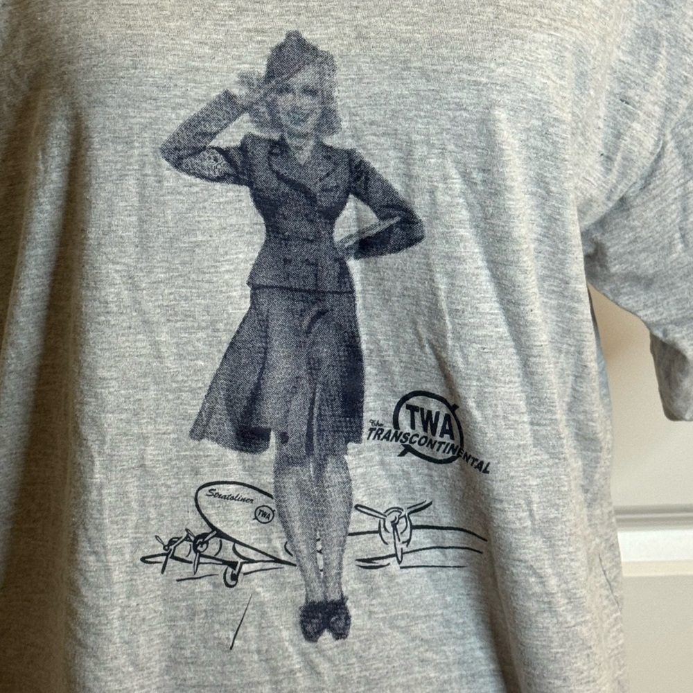 Vintage TWA Stewardess Graphic‎ T Shirt Dress Egyptian Cotton L Airline Rare